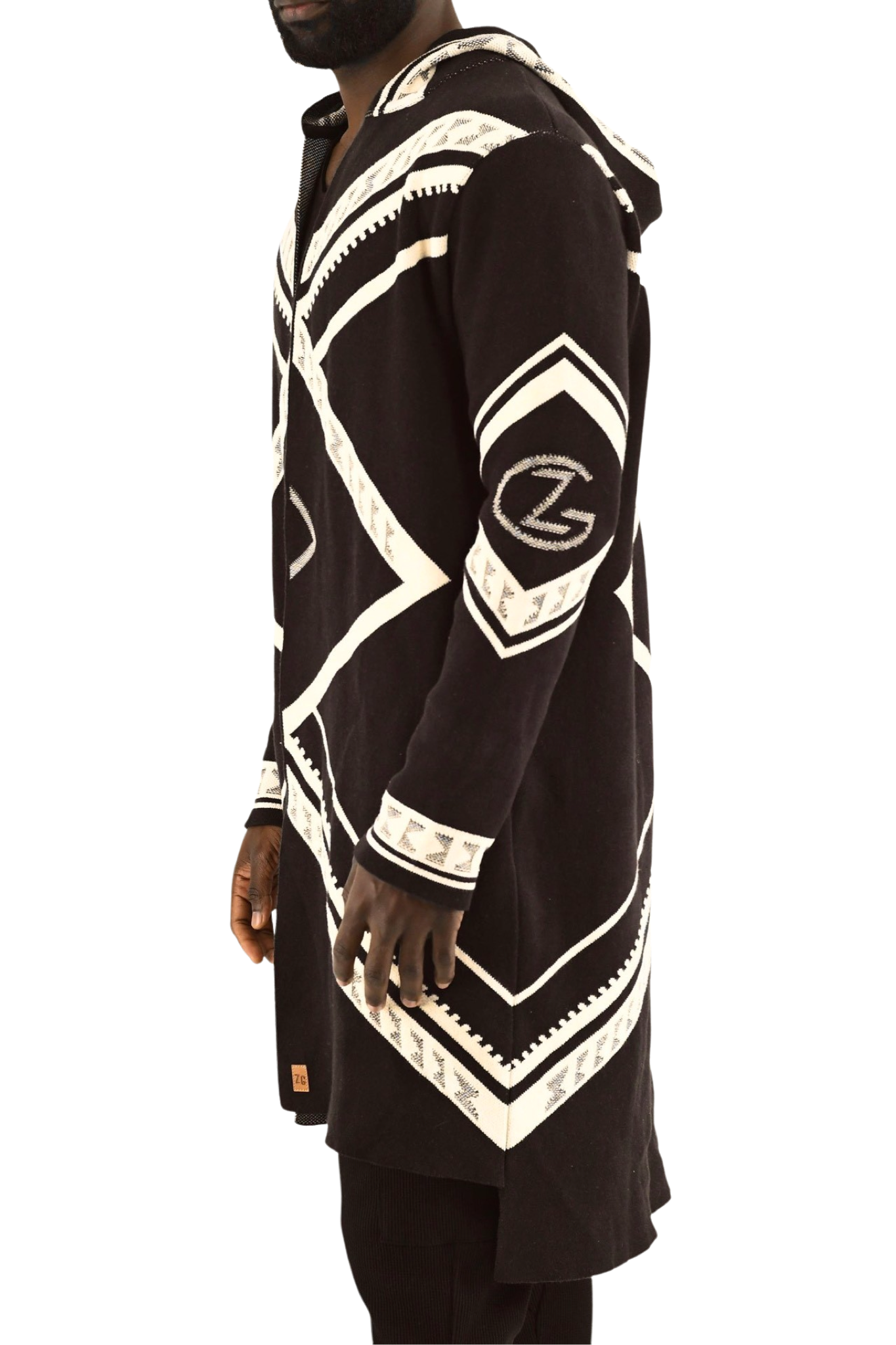 Mens Black and Cream Logo Hooded Cardigan ZG5557
