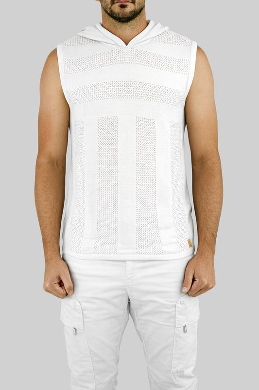 Menswear White Stripe Sleeveless Knitwear Mesh Hoody ZG5790