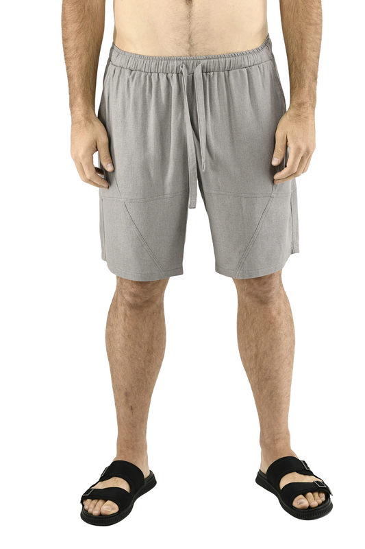 Menswear Grey Linen Cutline Shorts ZG5687