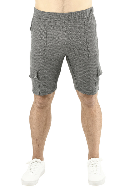 Menswear Grey Herringbone Cargo Jogger Shorts ZG5688