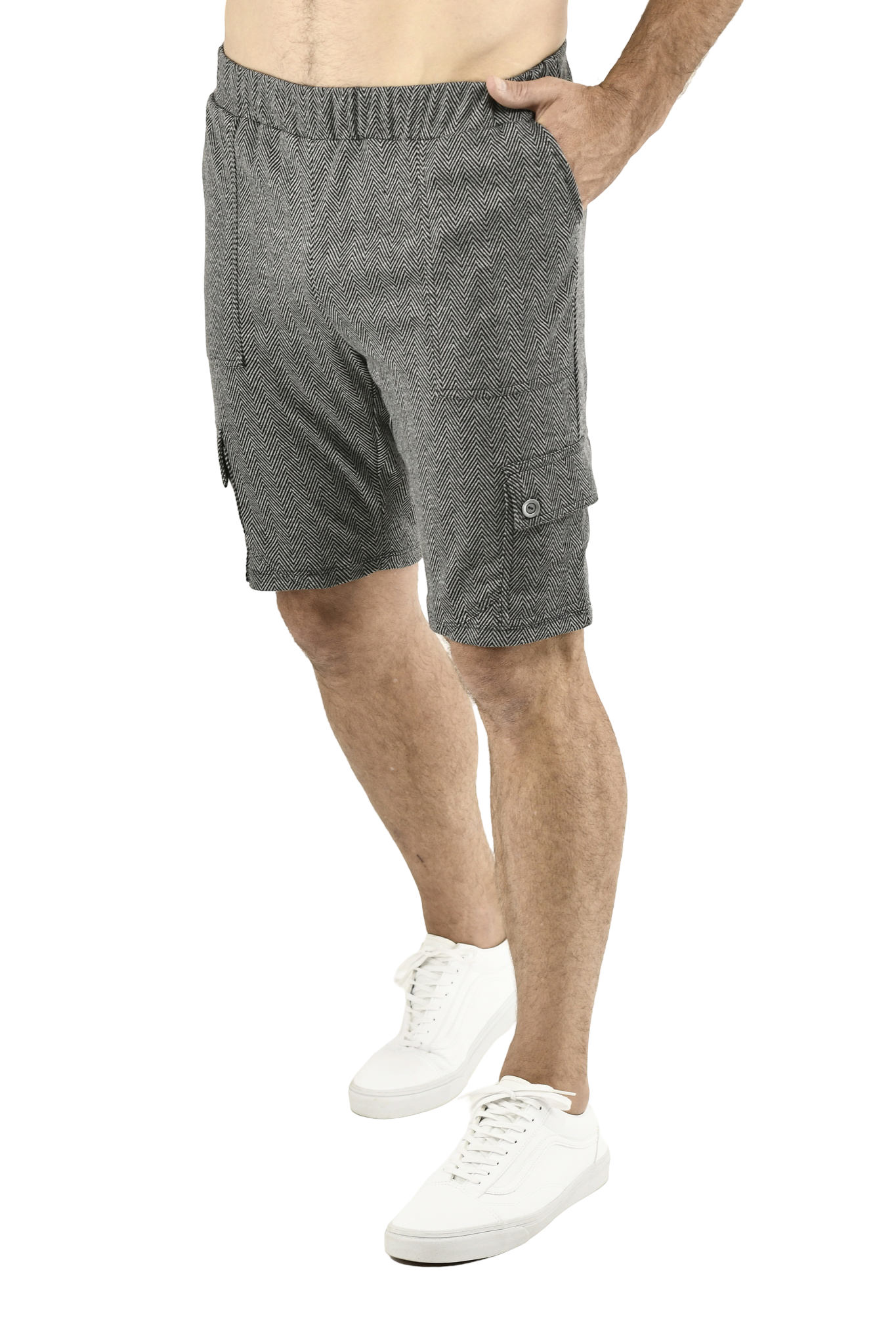 Menswear Grey Herringbone Cargo Jogger Shorts ZG5688