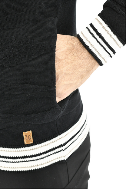 Menswear Knitwear Stripe Cuff Hoody Zip Through ZG5694