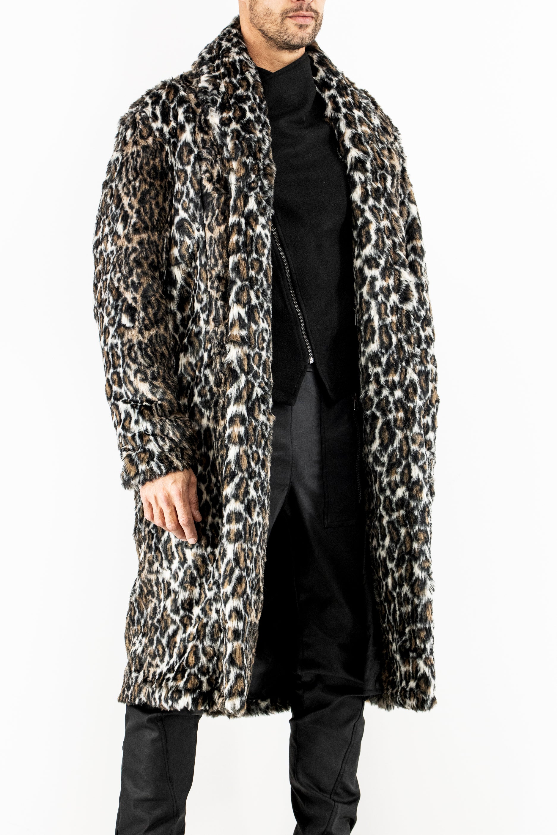 Mens leopard faux hot sale fur coat