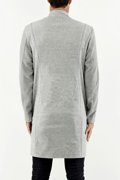 Mens Light Grey Asymmetric Zip Detail Melton Wool Coat ZG5266