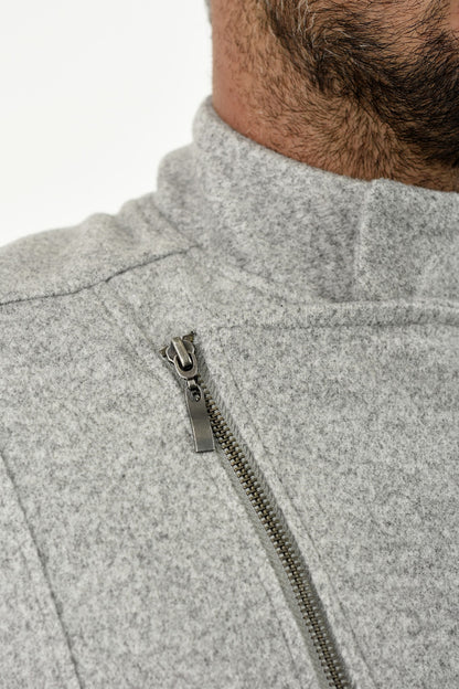 Mens Light Grey Asymmetric Zip Detail Melton Wool Coat ZG5266