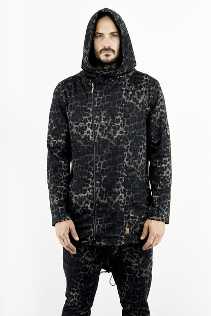 Mens Knit Zip Hooded Parka in Leopard and Houndstooth pattern ZG5347
