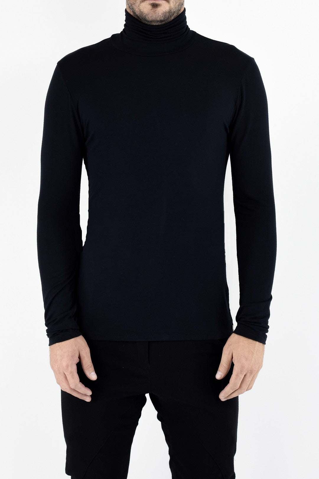 Mens Black Poloneck in Bamboo Knit ZG5349