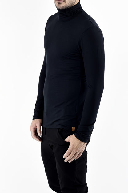 Mens Black Poloneck in Bamboo Knit ZG5349