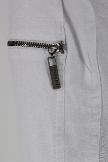 Mens Pocket Detail White Linen Zip Jacket ZG5406