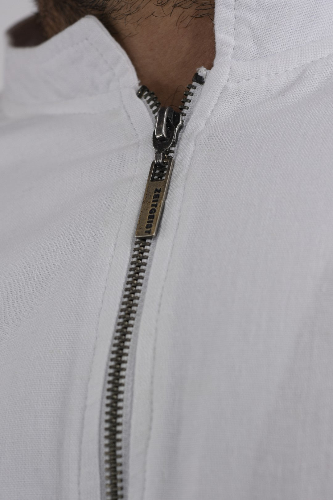 Mens Pocket Detail White Linen Zip Jacket ZG5406