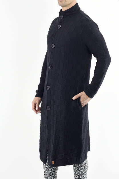 Mens Checkerboard Maxi Knit Button Coat ZG5455