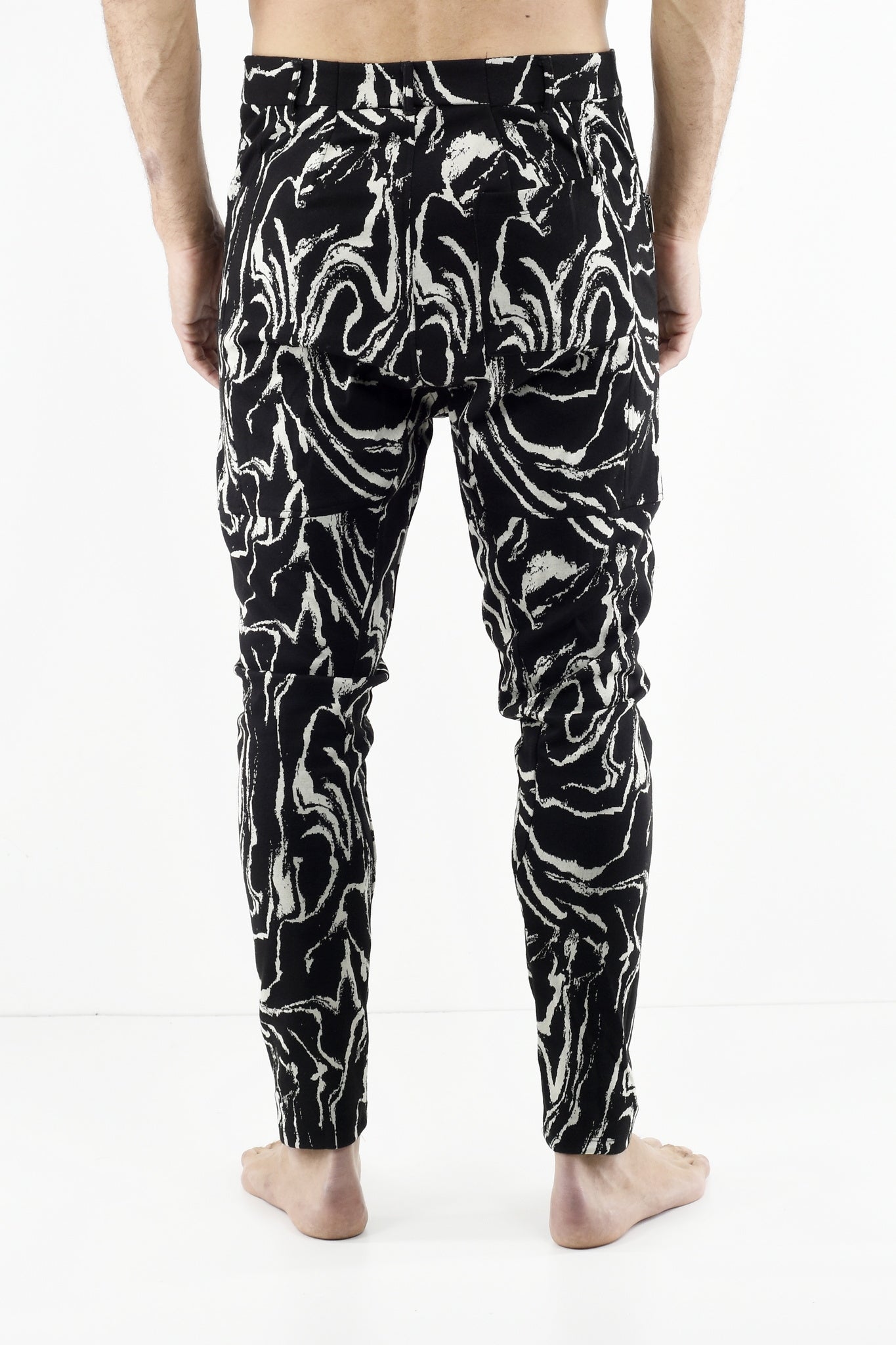 Mens Black and Cream Marble Zip Detail Pants ZG5464