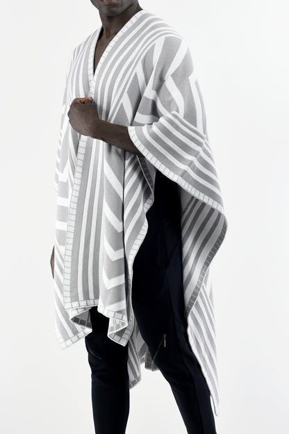 Menswear Knitted Zebra Poncho in Grey and Off-white ZG5478