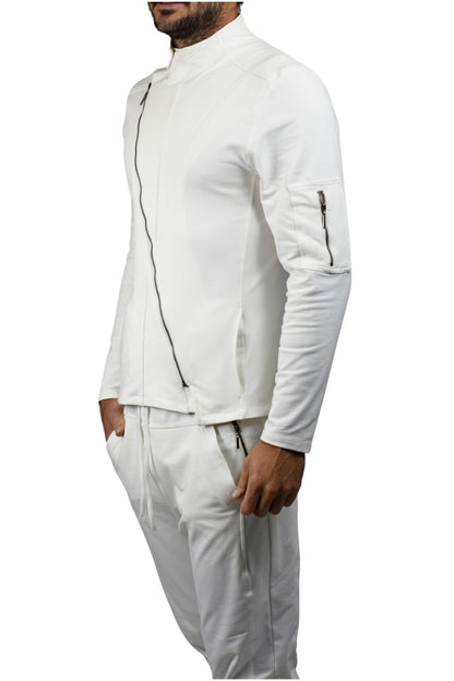 Menswear Off-white Asymetric Zip Fleece Jacket ZG5481