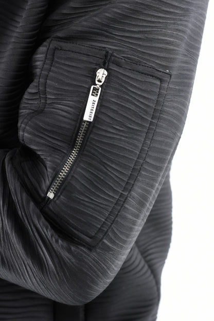 Menswear Black Textured Hooded Zip Bomber Jacket ZG5534