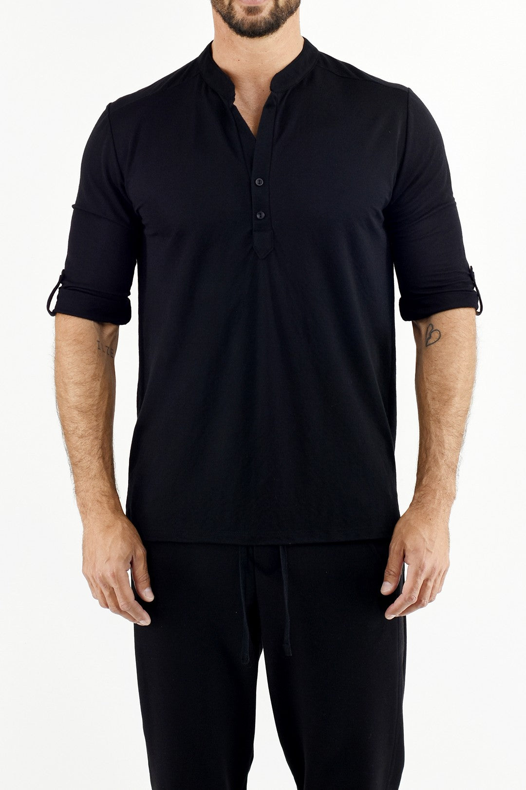 Mens Black Placket Shirt with Tabs ZG5398