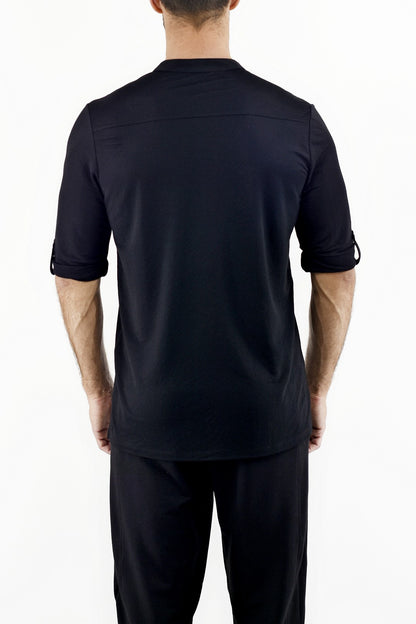 Mens Black Placket Shirt with Tabs ZG5398