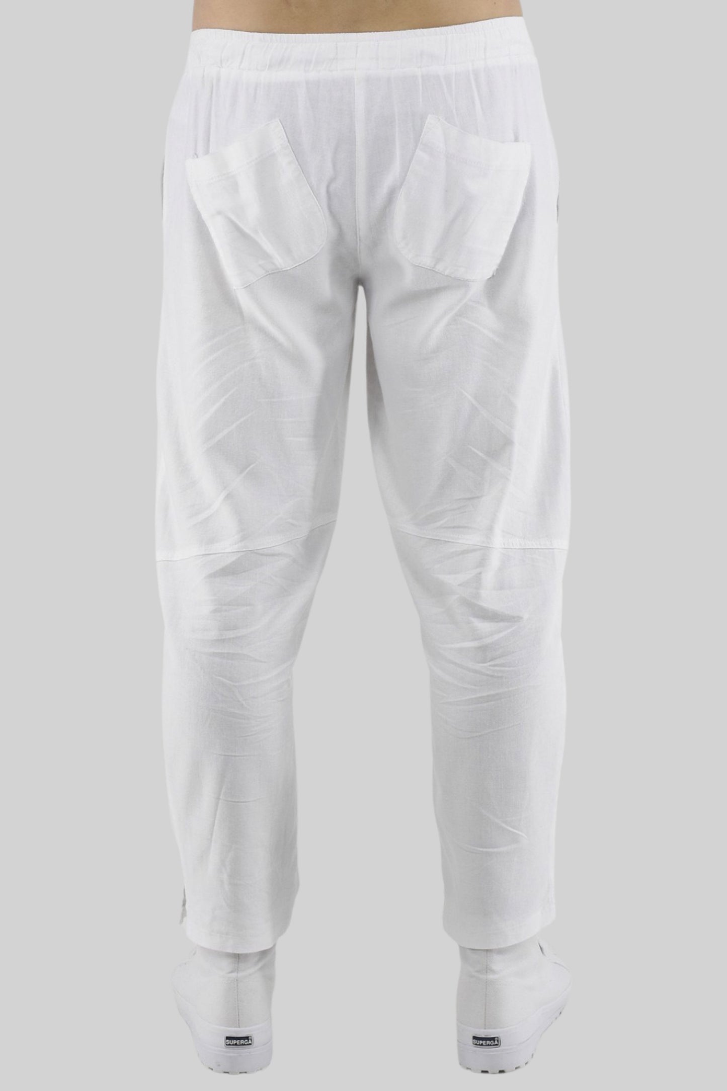 Mens White Linen Drawcord Trousers ZG5409