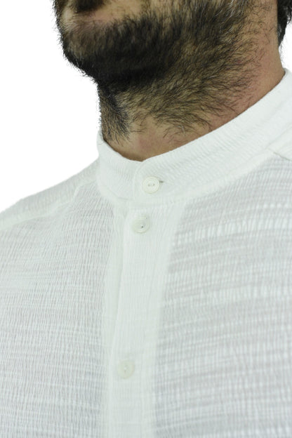 Mens Cream Mandarin Collar Shirt ZG5471