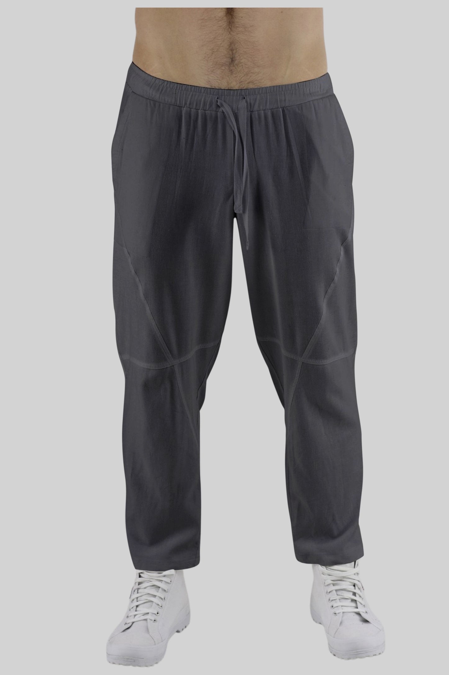 Mens Grey Linen Drawcord Trousers ZG5414