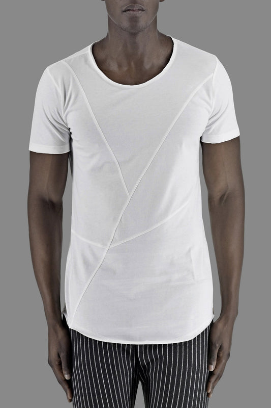 White Raw Edge Neck Cutline T-Shirt ZG5056