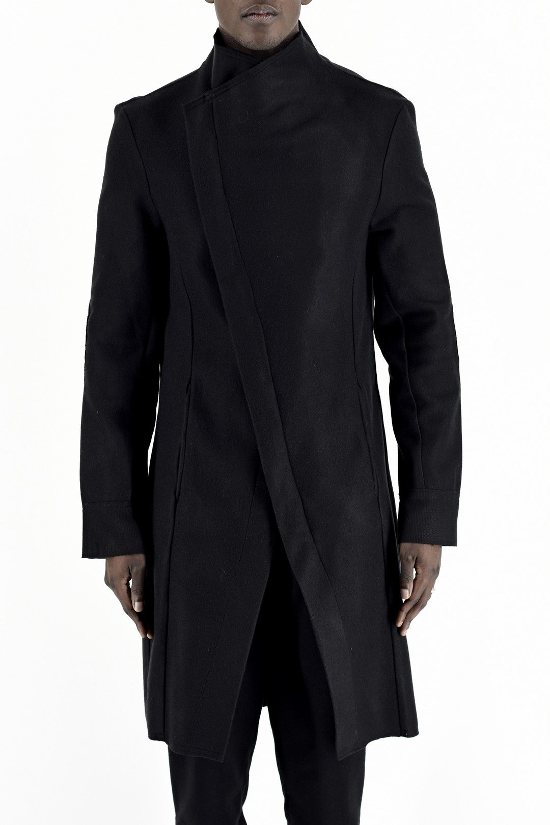 Mens Black Melton Asymetric Zip Coat ZG5098